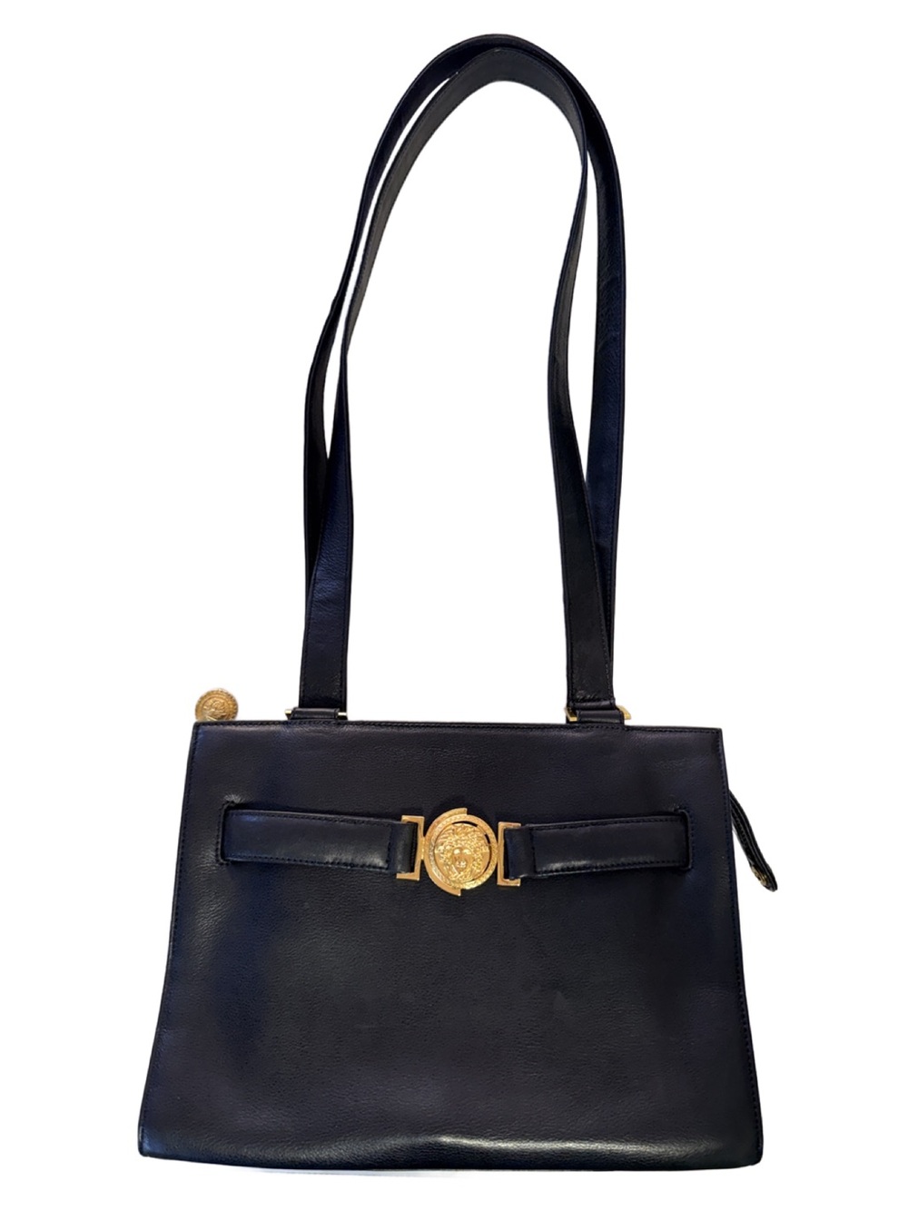 Gianni Versace Couture Medusa Medallion Black Leather Kelly style Shoulder Bag